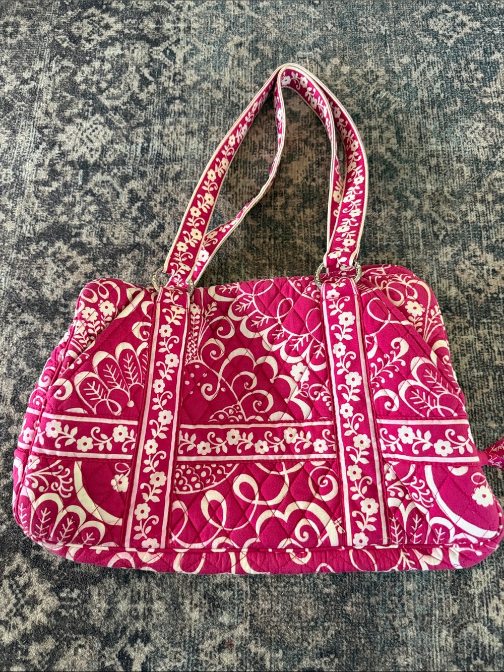 Vera Bradley Quilted Shoulder Bag in Hot Pink and Cream
